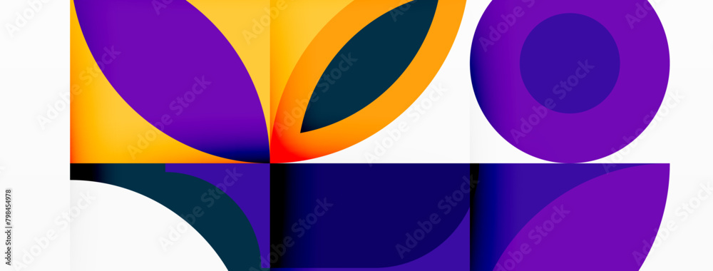 Aufkleber a purple circle is positioned on a yellow circle in a symmetrical pattern on a white background. the