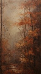 Autumn season outdoors woodland painting.