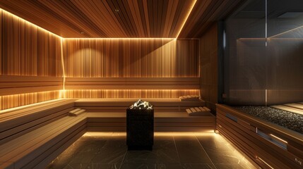 A unique sauna design featuring multiple temperature zones allowing guests to customize their heat and steam preferences..