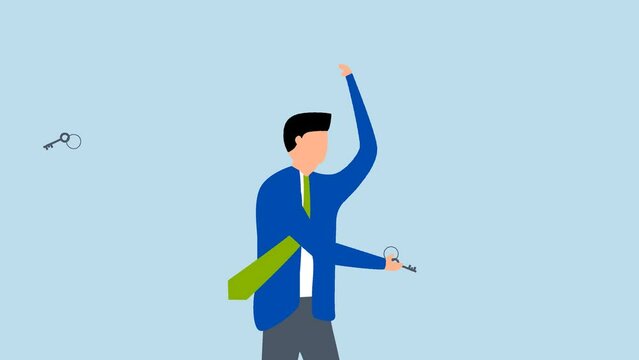 Housing deal, animation of homeowner throws away the old house key and grabs a new one.