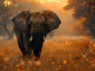Ethereal Elephant in African Sunset