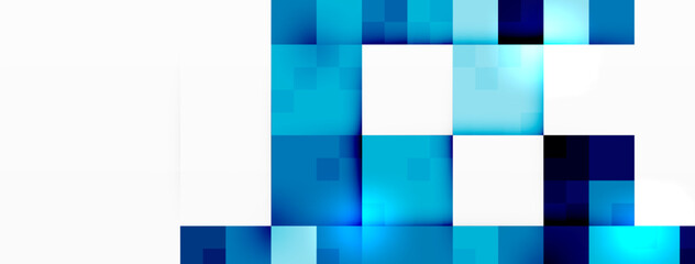 Colorfulness of blue and white checkered background with squares creates a mesmerizing pattern. The azure rectangles on a white backdrop are parallel and blend beautifully with aqua tints and shades
