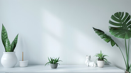 a minimalist style wallpaper featuring a 3d cad rendering of an object on a white soft background ,Plant and vase in the interior, Minimalistic light background