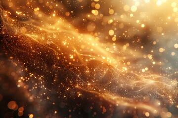 Abstract golden background with glittering particles and bokeh effect. 3d rendering