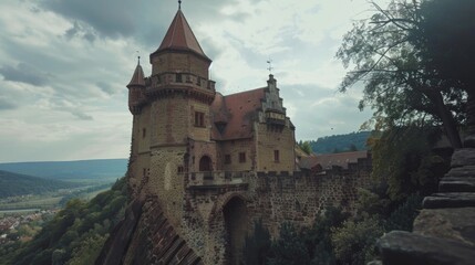 Fototapeta premium The buzz of excitement surges through me as I take in the majestic beauty of the medieval castle a true marvel in front of my eyes..