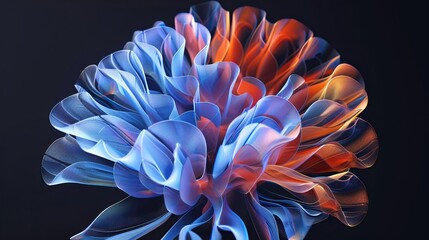 The image is of a 3D rendering of a flower made of blue and orange petals.

