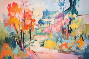 Garden in spring season painting backgrounds art