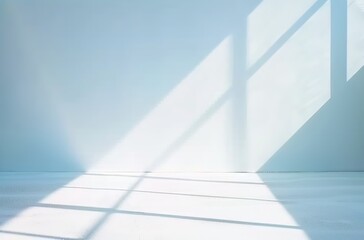 Fototapeta premium Minimalist geometric background in gray and light blue with subtle light and shadow effects from window for product presentations. Made with Generative AI Technology