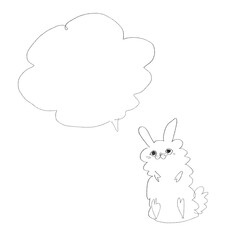 うさちゃんと吹き出しの落書き風線画イラスト（手描き）