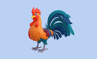 Rooster stand up 3D Illustration
