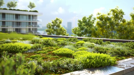 Obraz premium A visual representation of the energysaving benefits of green roofs showing how they can reduce heating and cooling costs for buildings..