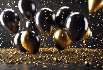 'gold background illustration. Black confetti confetti. balloons 3d isolated offer air surprise colours congratulation happiness helium carnival luxury graphic sale day glossy balloon'