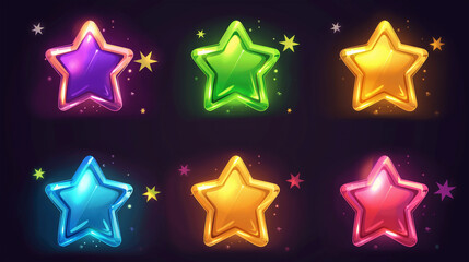 Obraz premium Set of colorful star isolation on dark background, game icons set, Illustration