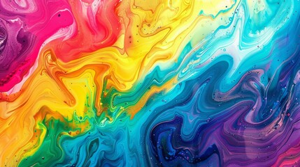Abstract marbled acrylic paint ink painted waves painting texture colorful background banner - Bold colors, rainbow color swirls wave. Generative AI hyper realistic  - obrazy, fototapety, plakaty