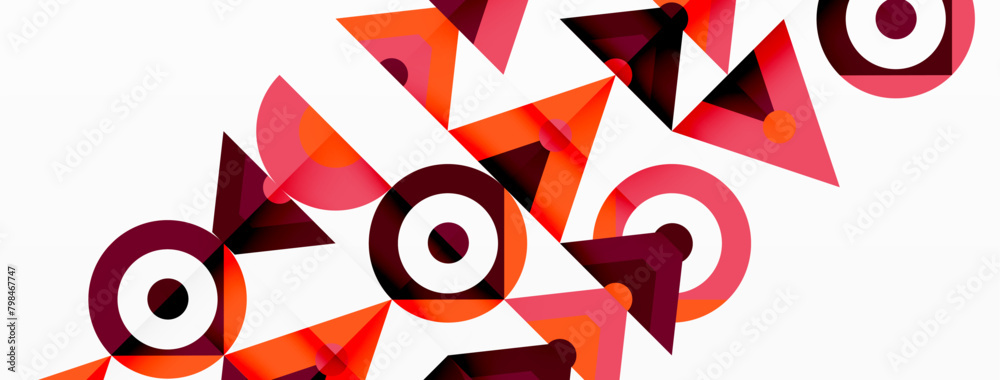 Fototapete A creative textile art composition featuring a colorful geometric pattern of circles and triangles on a white background, creating symmetry and balance with a variety of tints and shades