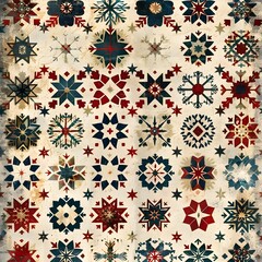 vintage blue and red snowflake pattern wallpaper design