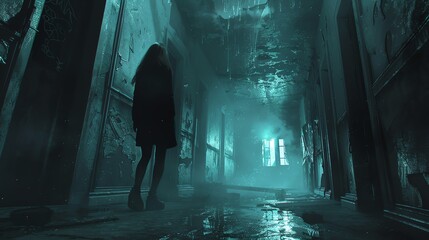Capture the eerie essence of Blockchain Technology with a low-angle view, blending horror thrills through unexpected camera angles Render a haunting, photorealistic scene that grips the viewers imagin