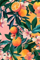 Fototapeta premium Colorful peach on contrast background backgrounds grapefruit pattern.