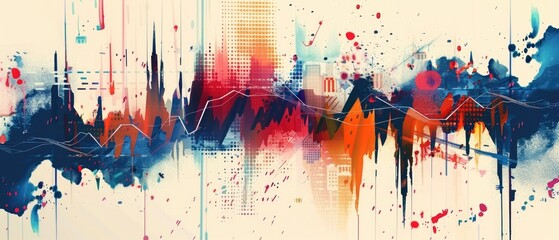 A watercolor painting of an audio spectrum with a white background.