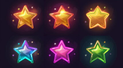 Fototapeta premium Set of colorful star isolation on dark background, game icons set, Illustration