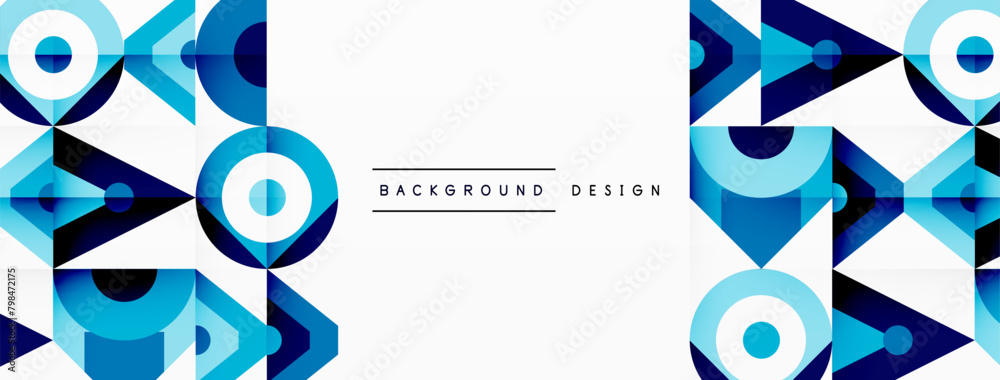 Poster a striking design featuring a blend of azure and electric blue geometric shapes on a white backdrop.