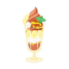 チョコバナナパフェ。フラットなベクターイラスト。
Chocolate banana parfait. Flat vector illustration.