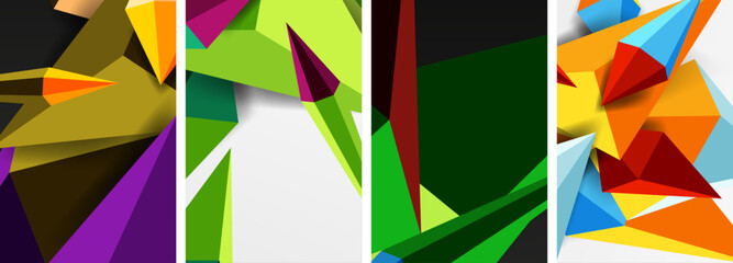 Triangle abstract concepts poster set with geometric minimal designs