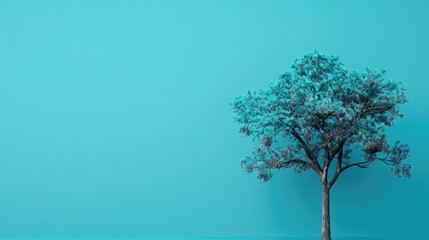 A small tree growing on a blue background. The concept of ecological Earth Day.