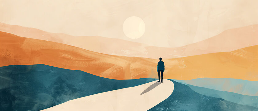 Traveling along a road in abstract nature