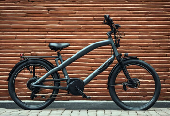 Fototapeta premium electric city brick urban bicycle ecological wall transport bike background street road transportation town vintage power vehicle cycle