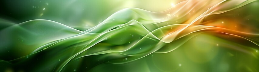 Abstract green background with swirling smoke and flowing light patterns on a backdrop of black, featuring curves, waves, and vibrant hues - obrazy, fototapety, plakaty