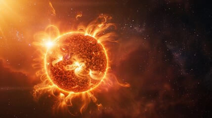The surface of the sun with solar flares and space to copy, the concept of global warming. The day of the sun.