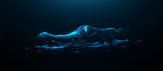 Crocodile partially submerged. Crocodile alligator close up. Low polygonal, wireframe, linear and mesh illustration