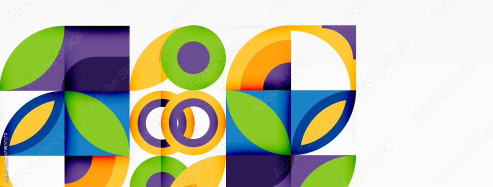 Poster a vibrant geometric pattern featuring circles and squares in electric blue, resembling an artistic p