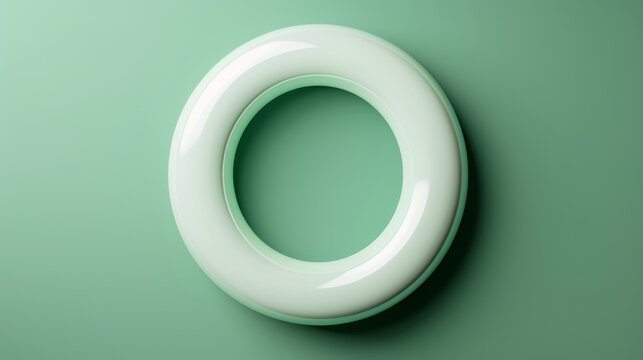 The image features a sleek, 3D-rendered letter O in a mint green color set against a harmoniously colored background.