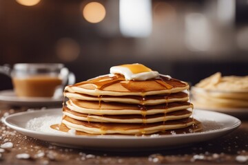 'pile pancakes flapjacks stack children little fork knife tablecloth chequered clothes plate breakfast funny silly white background isolated early big ravenous appetence healthy large silverware' - Powered by Adobe