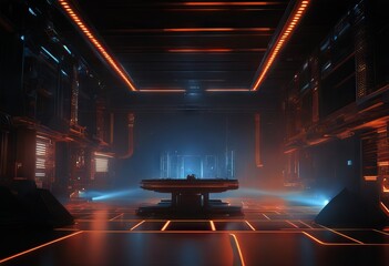 Spaceship Laser Led Cyber Night Showroom Studio Concert Rendering Podium Glowing 3D Studio Virtual...