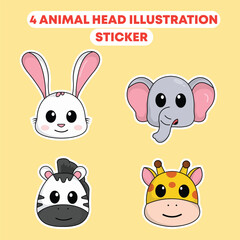 set icon cute animal cartoon rabbit, elephant, giraffe, zebra, giraffe head vector illustration. animal head sticker concept. flat style cute