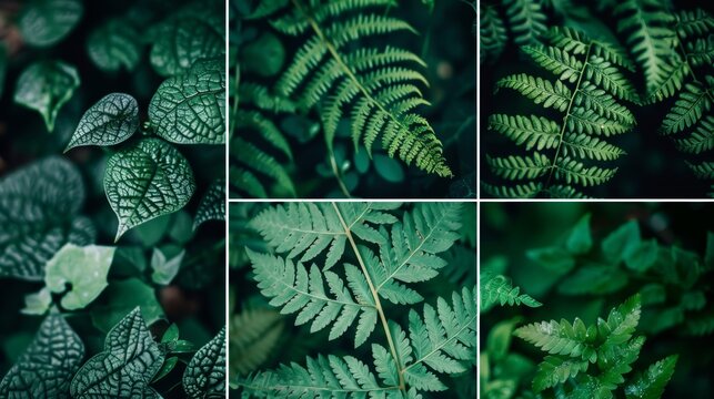 cohesive design theme featuring closeup of fern fronds in different lighting and angles..