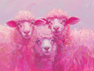 The pink sheeps art. An optimistic concept. Banner  - obrazy, fototapety, plakaty