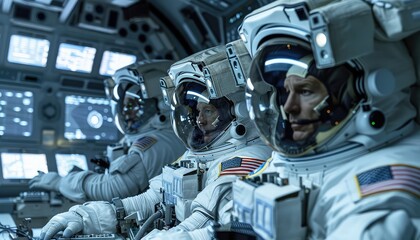 EVA (Extravehicular Activity) Preparation, This concept involves depicting astronauts inside a spacecraft preparing for a spacewalk
