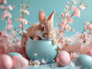 The little rabbit inside the eggshell