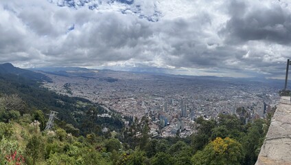 view of the city of Bogotá/Colombia from the top of the Monserrate mountain range (Cerro de...