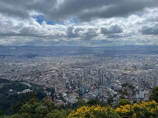 view of the city of Bogotá/Colombia from the top of the Monserrate mountain range (Cerro de Monserrate)