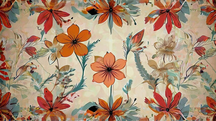 Vintage colorful floral pattern illustration background