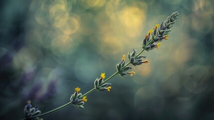 Non flowering lavender branch with unique foliage against a blurred backdrop