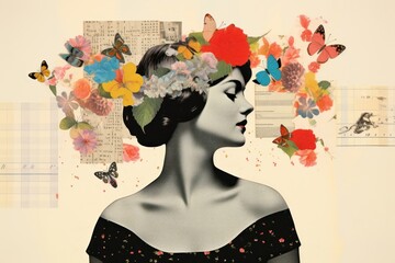 Woman collage portrait painting.