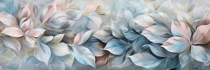 elegant pastel leaves in an abstract floral composition, generative AI