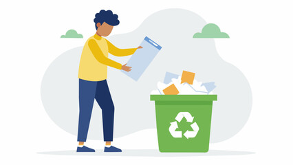 A person tossing a cled piece of paper into the trash with the text Recycling is too complicated highlighting the ease of recycling and