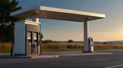 Empty billboard on modern gas station outdoors, space for design.generative.ai